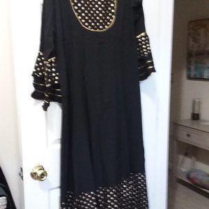 Janasya Designer Indian Black & Gold Maxidress 3XL
